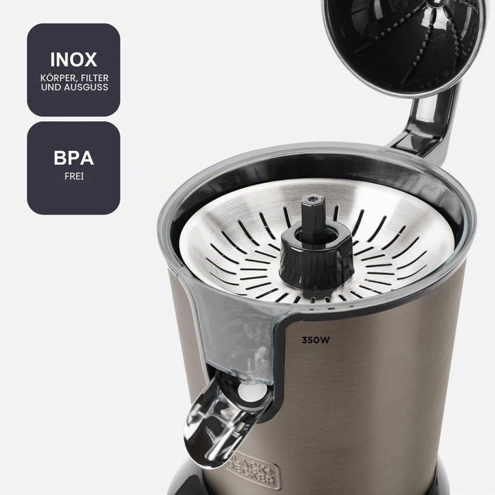Black+Decker BXCJ350E - Elektrische Saftpresse 350W. Professioneller Wechselstrommotor. Extra Filter