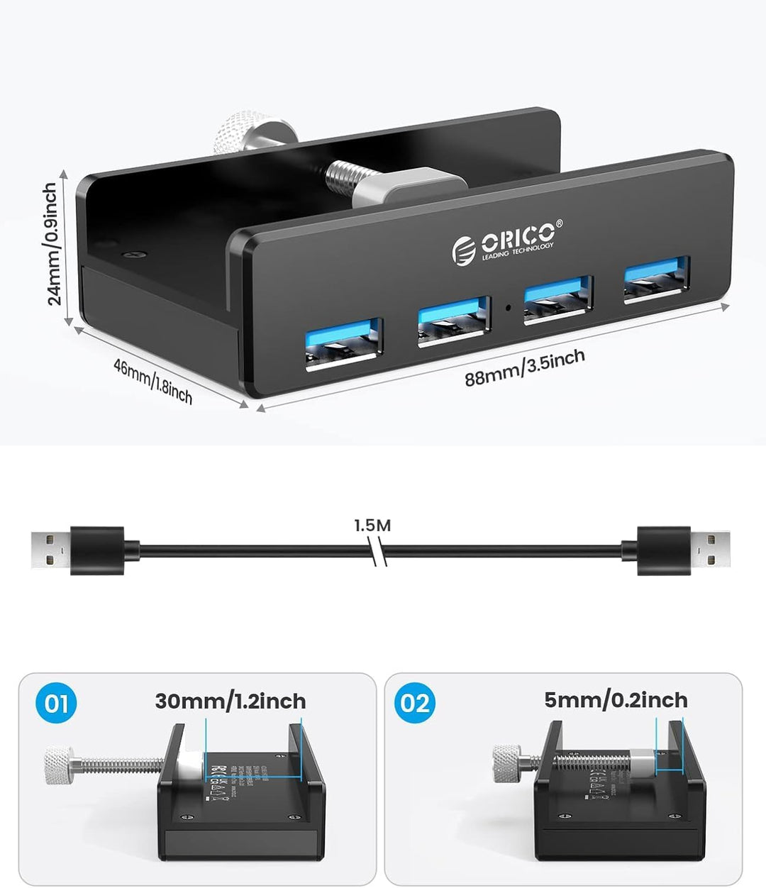 USB 3.0 Hub 4 Port, ORICO Aluminium SuperSpeed Datenhub Mit Extra Netzteilanschluss Port für Desktop
