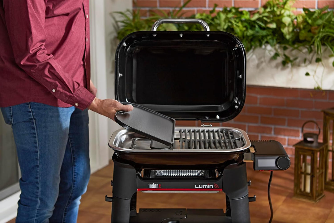 Weber Lumin Compact Elektrogrill-Platte/Porzellanemaillierte Gusseisen-Grillpfanne mit Antihaft-Ober