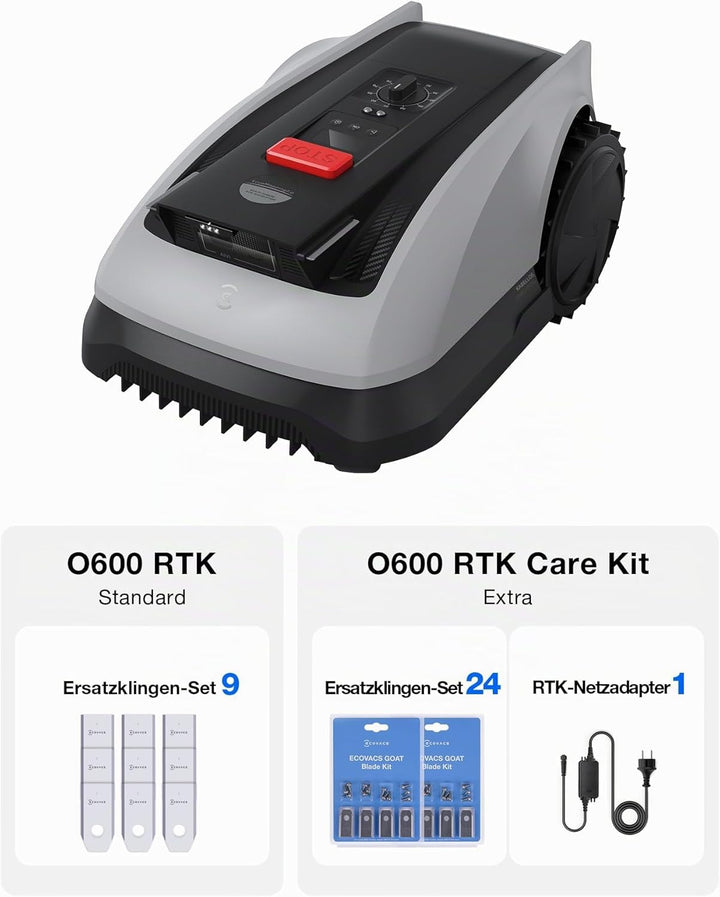 ECOVACS Goat O600 RTK Care Kit Mähroboter Ohne Begrenzungskabel, 600 m², RTK+Vision-Navigation, Rase