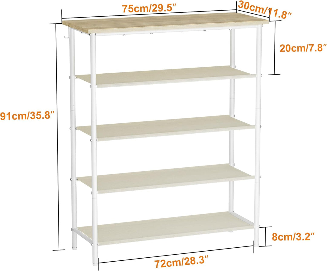 HOMIDEC Schuhregal,5-Ebenen Schuhablage mit Holzbrett als oberstes Regal,Schuhaufbewahrung für 15-20