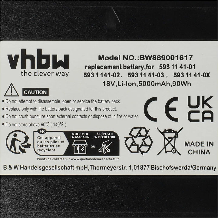 vhbw Akku kompatibel mit Husqvarna Automower 550H 2019, 550 EPOS Rasenroboter Rasenmäher (5000mAh 18