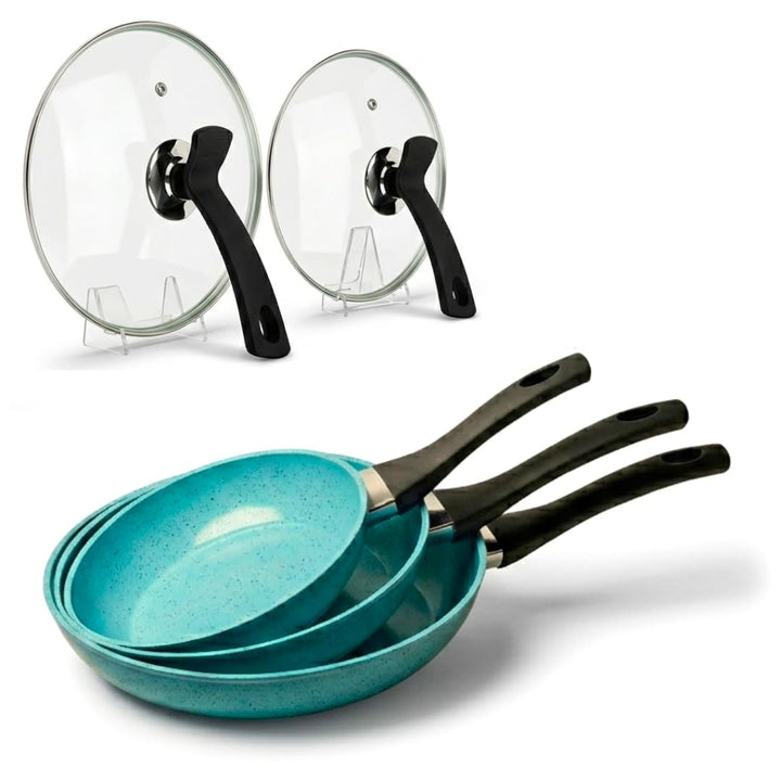 Starlyf Pfannen-Set Jade Pan Set, Aluminium (Starter-Set, 5-tlg., 3 Pfannen, 2 Glasdeckel), Innovati