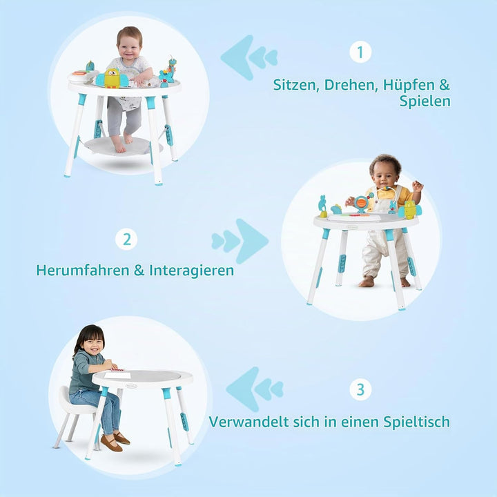 UBRAVOO Baby-Aktivitätszentrum, 3-in-1 Baby Lauflernhilfe mit abnehmbaren Spielzeugen und 360° Drehb