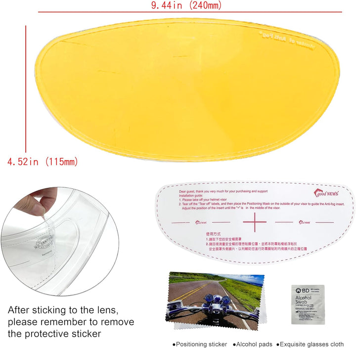 XII WY Universal Motorrad Helm Schild Antibeschlag Folie Gelb Nachtsicht Visier Linse Einsatz Nebelf