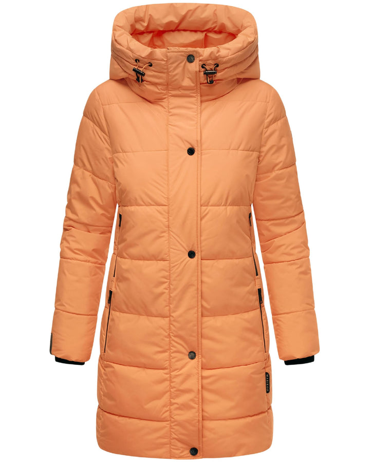 MARIKOO Damen Wintermantel Warmer Steppmantel lang mit Kapuze und hohem Kragen Karumikoo XVI XS-3XL