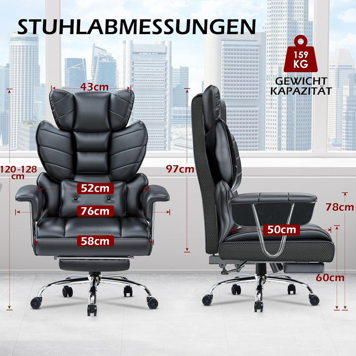 rattantree Bürostuhl mit Fussstütze, Ergonomischer Schreibtischstuhl mit Zusätzlichem Lordosenstützk