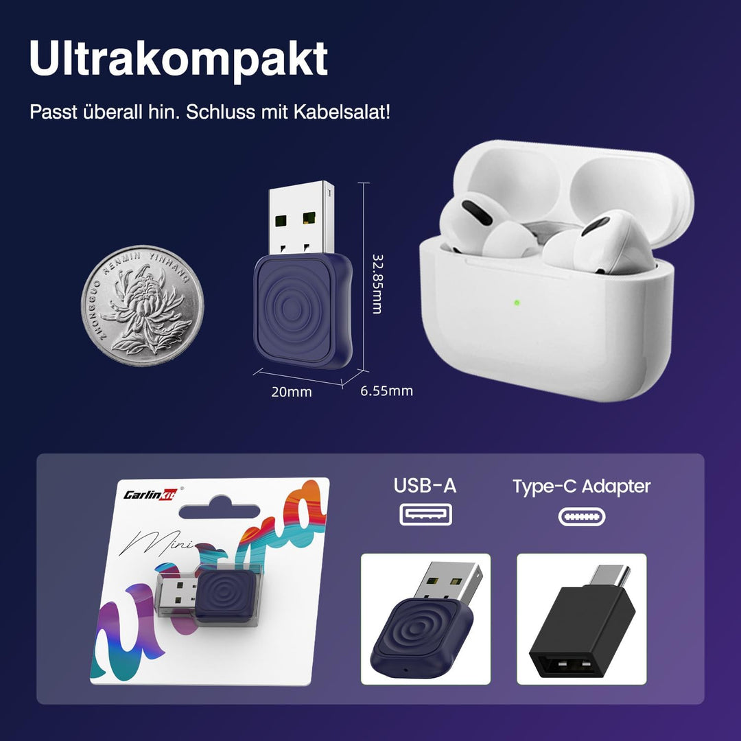 Carlinkit Wireless CarPlay Android Adapter USB Mini Ultra für werkseitig verkabeltes CarPlay & OEM W