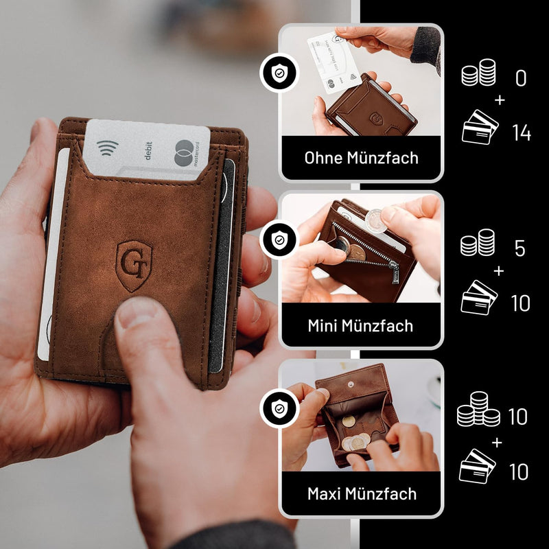 GenTo - Geldbörse mit/ohne Münzfach - TÜV geprüfter RFID NFC Schutz - Magic Wallet - Inklusive Gesch