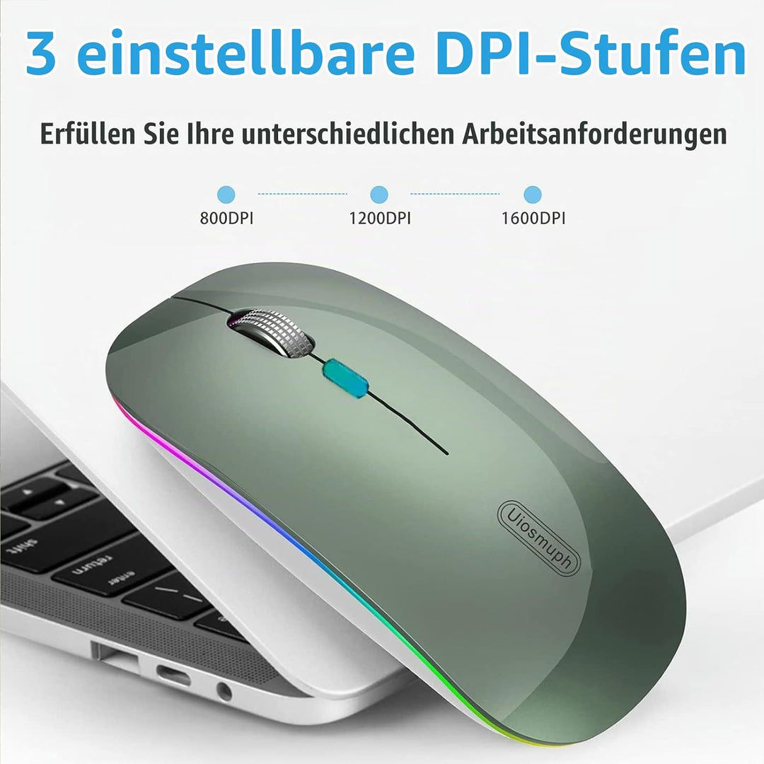Uiosmuph G12 Maus Kabellos, LED 2.4G Leise Funkmaus Wiederaufladbar Wireless Mousemit Nano USB Empfä