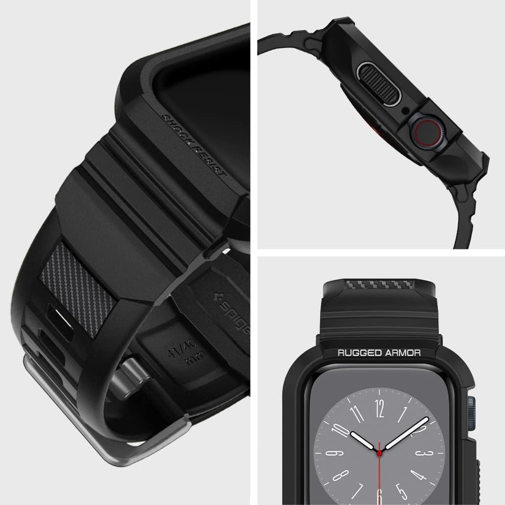 Spigen Rugged Armor Pro Hülle mit Band für Apple Watch 41/40mm | TPU-Unibody-Hülle mit Armband, Carb