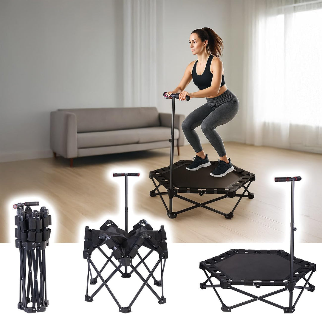Speeron Fitnesstrampolin: Klappbares Fitness-Trampolin für Erwachsene, Halte-Griff, 106 cm Ø (Fitnes