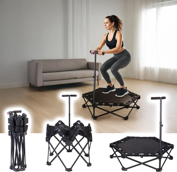 Speeron Fitnesstrampolin: Klappbares Fitness-Trampolin für Erwachsene, Halte-Griff, 106 cm Ø (Fitnes