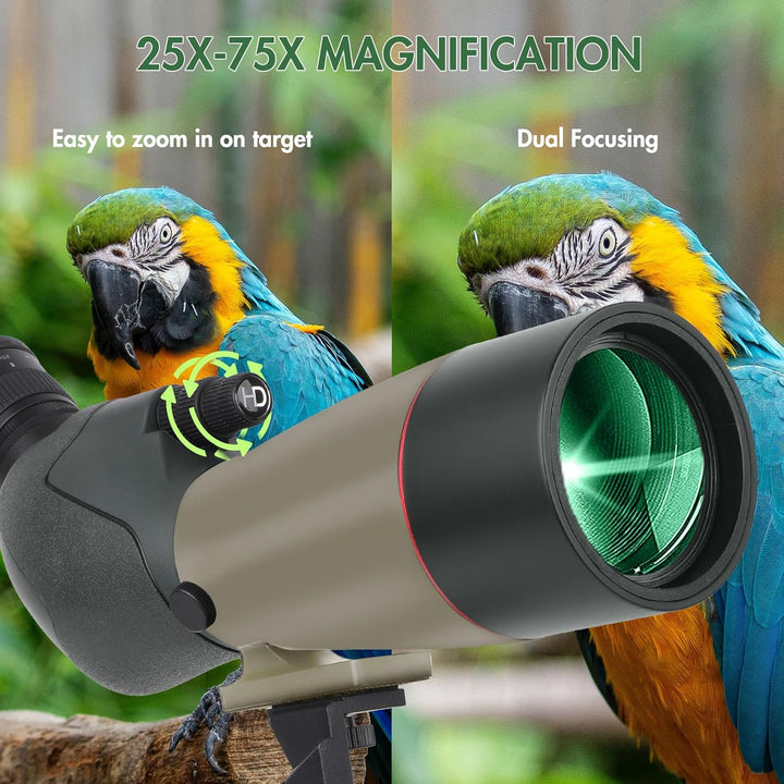 25-75X70 Spektiv für Zielschiessen - HD Spektiv mit Stativ Tragetasche & Smartphone Halterung - BAK4
