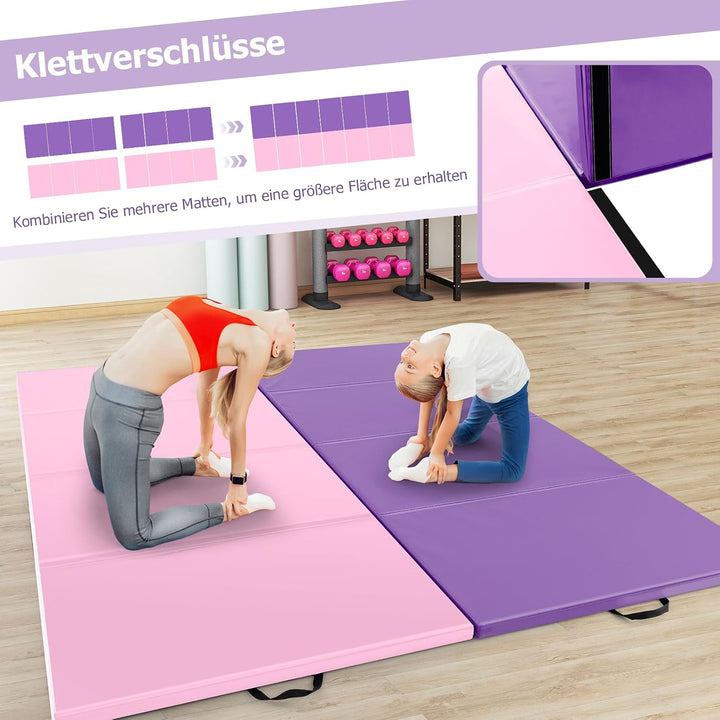 GOPLUS Turnmatte klappbar, 300×117×5cm Weichbodenmatte mit 2 Tragegriffen & Klettverschlüssen, Gymna