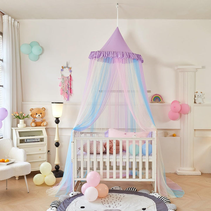 LED -LichtRegenbogen-Moskitonetz, Betthimmel,Prinzessinnen-Baldachin für Mädchen buntes Netz-Nähte,