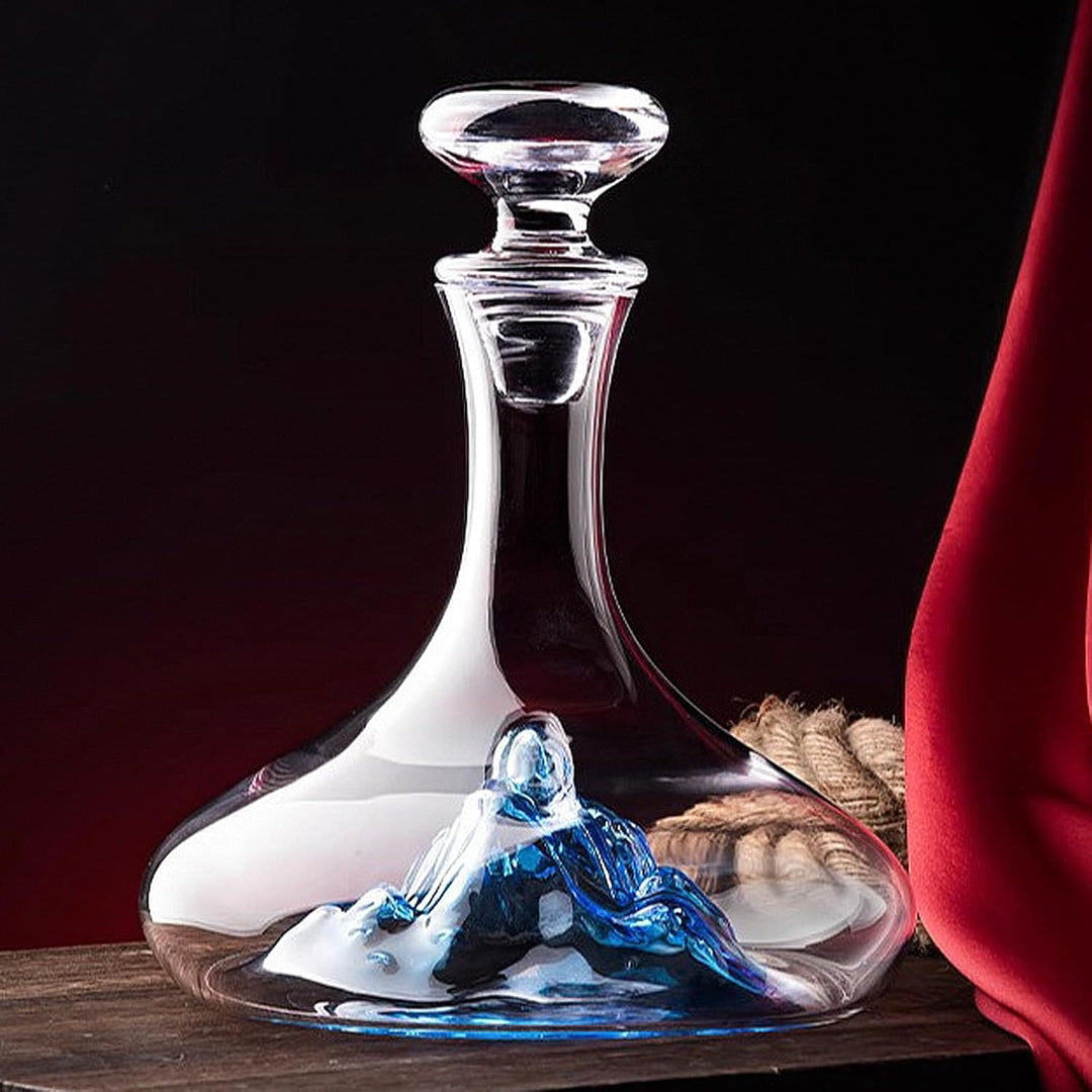 Lvpradior Kristallglas-Weindekanter, luxuriöse Weinkaraffe mit integriertem blauen Eisberg-Wasserfal