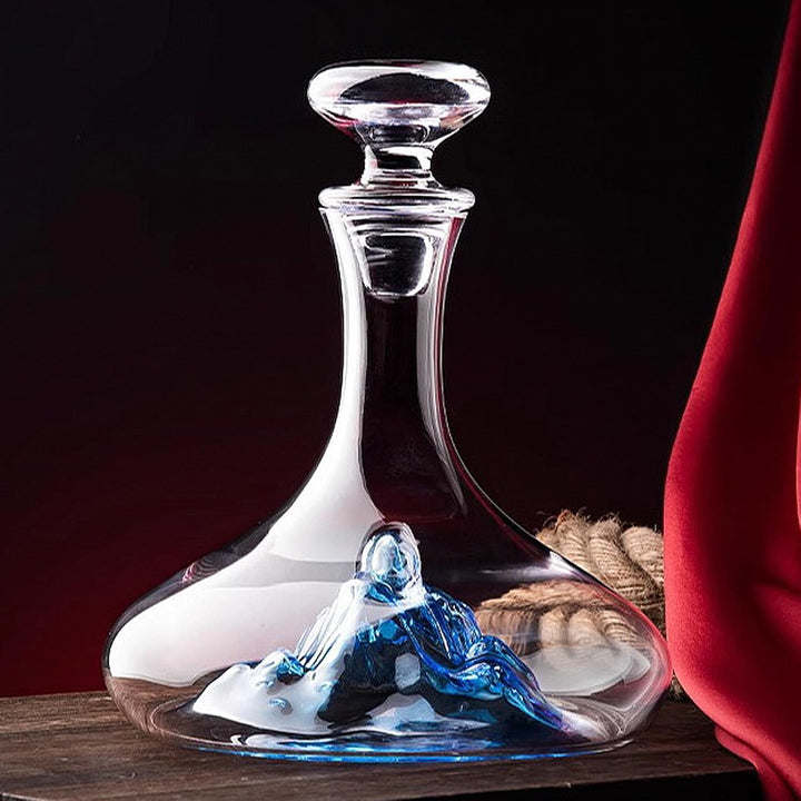 Lvpradior Kristallglas-Weindekanter, luxuriöse Weinkaraffe mit integriertem blauen Eisberg-Wasserfal