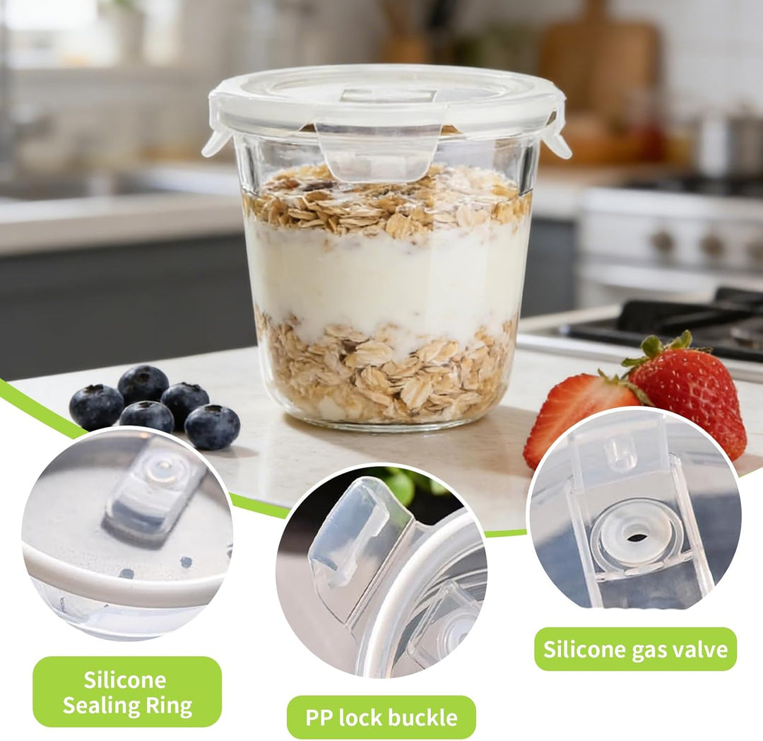 Glasbehälter Mit Deckel Rund, 4 Stück 710ml luftdicht Meal Prep GläSer Rund mit Deckel Stapelbar, Su