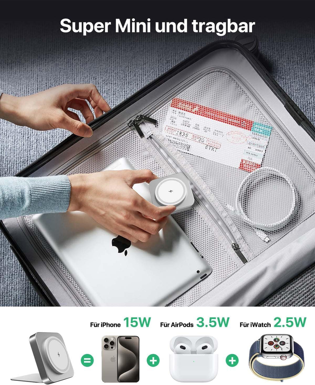 Mag-Safe Ladestation,Tragbare Ladegerät für Apple Watch und iPhone, induktive Ladestation für Reisen