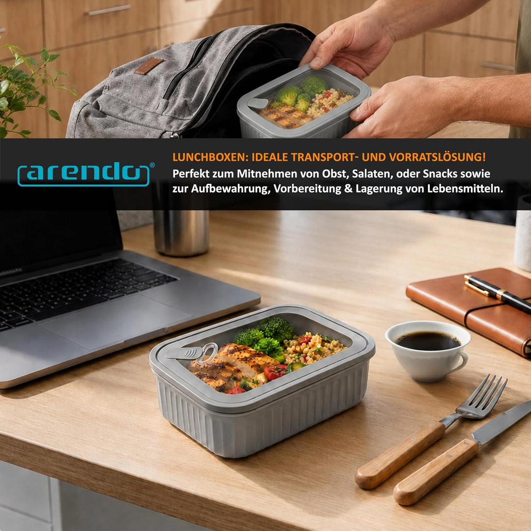 Arendo – Lunchbox - Vorratsdosen Set mit Deckel – 4 Dosen bis zu 4 Liter – Dampf-/Druckventil – inei
