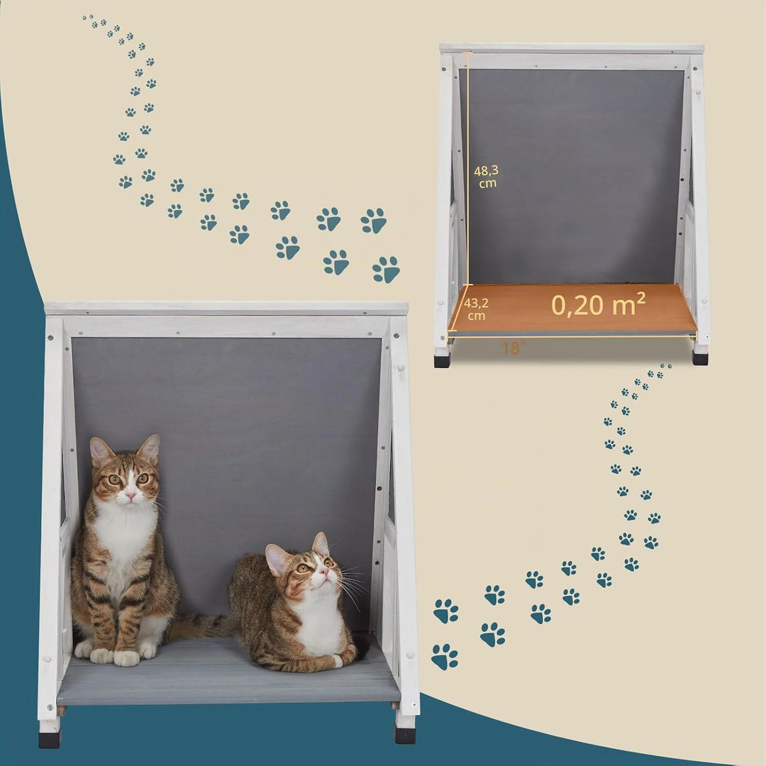 Petsfit Katzenhaus Outdoor Winterfest mit Fluchttür Katzenhaus Outdoor Holz mit erhöhtem Design Katz