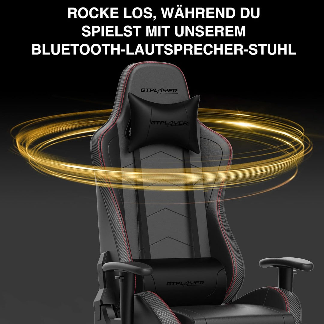 GTPLAYER Gaming Stuhl Gamer Stuhl mit Fussstütze Bluetooth Lautsprecher Ergonomischer Bürostuhl Comp