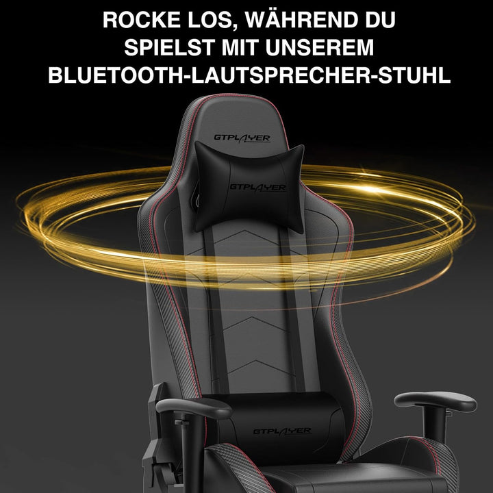 GTPLAYER Gaming Stuhl Gamer Stuhl mit Fussstütze Bluetooth Lautsprecher Ergonomischer Bürostuhl Comp