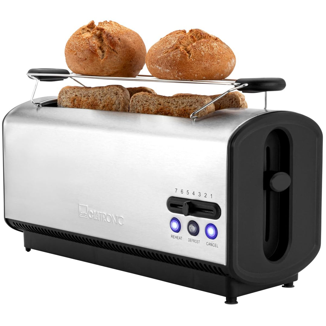Clatronic TA 3687 4 Scheiben-Langschlitztoaster, Auftau-/Aufwärm-/Schnellstoppfunktion, Stufenlos ei
