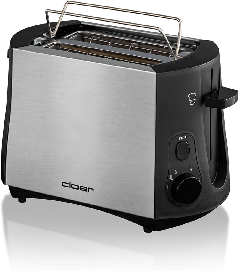 Cloer 3419 Toaster für 2 Toastscheiben, 825 W, integrierter Brötchenaufsatz, Nachhebevorrichtung, Kr