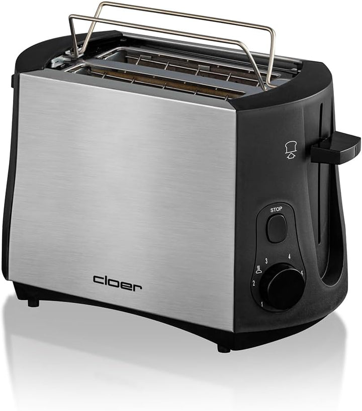 Cloer 3419 Toaster für 2 Toastscheiben, 825 W, integrierter Brötchenaufsatz, Nachhebevorrichtung, Kr