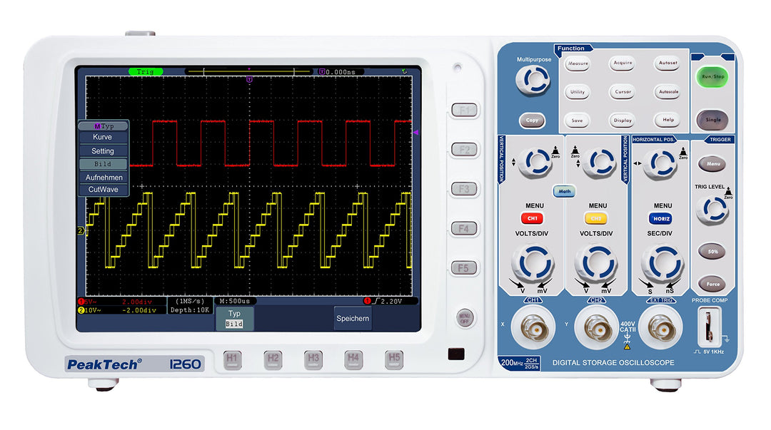 PeakTech 1260 – 2-Kanal Speicher-Oszilloskop (200MHz) mit USB-, VGA-, LAN-Schnittstelle &amp; 8“ Hochauf