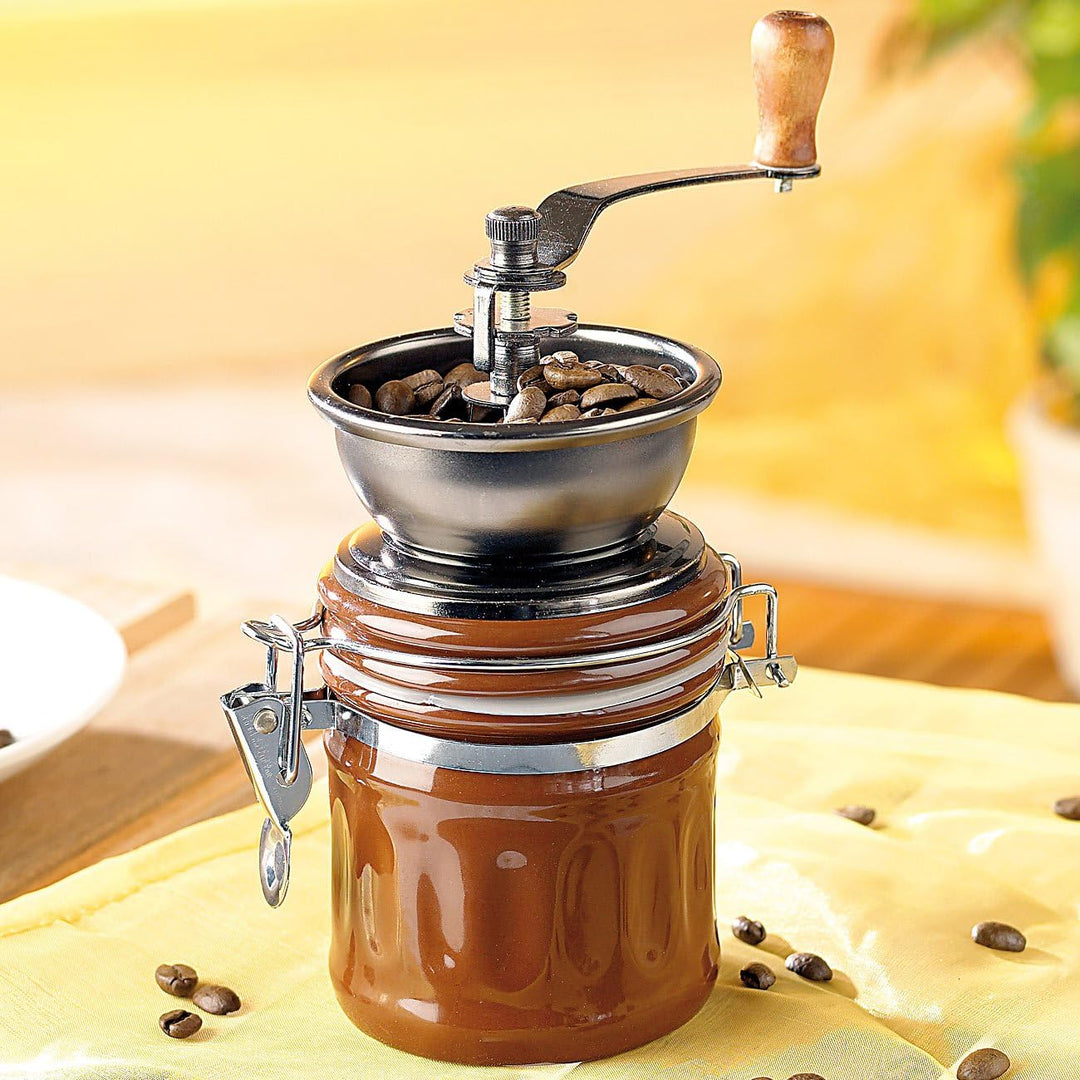 Rosenstein & Söhne Handkaffeemühle: Kaffeemühle "Genua" mit Keramik-Mahlwerk und Keramik-Aroma-Behäl