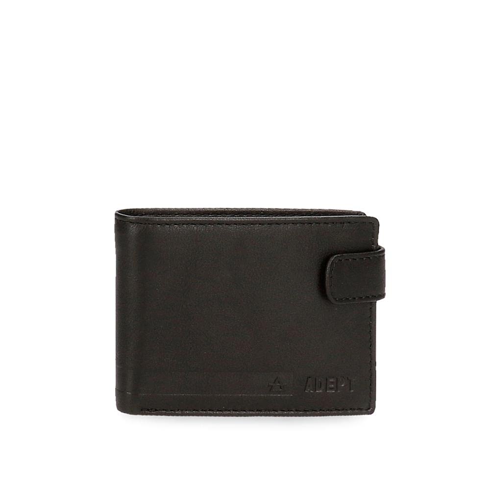 Adept Alan Horizontale Geldbörse mit Klickverschluss Schwarz 11 x 8,5 x 1 cm Leder, Schwarz , Querta