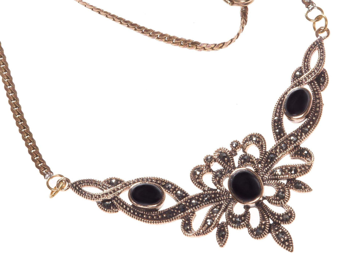 Windalf Mittelalterliches Collier ALADRIA 47 cm Gothic Schmuck Trachtenschmuck mit Onyx Edle Bronze