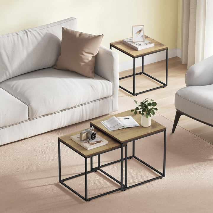 FORTENA Set mit 2 Couchtischen Beistelltisch Wohnzimmertisch Schwarz oder Gold Metall Quadratisch (E