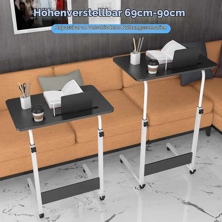 PIPIPOXER 60x40cm Laptoptisch mit Rollen, Laptoptisch höhenverstellbarer 69-90 cm, Schreibtisch Comp