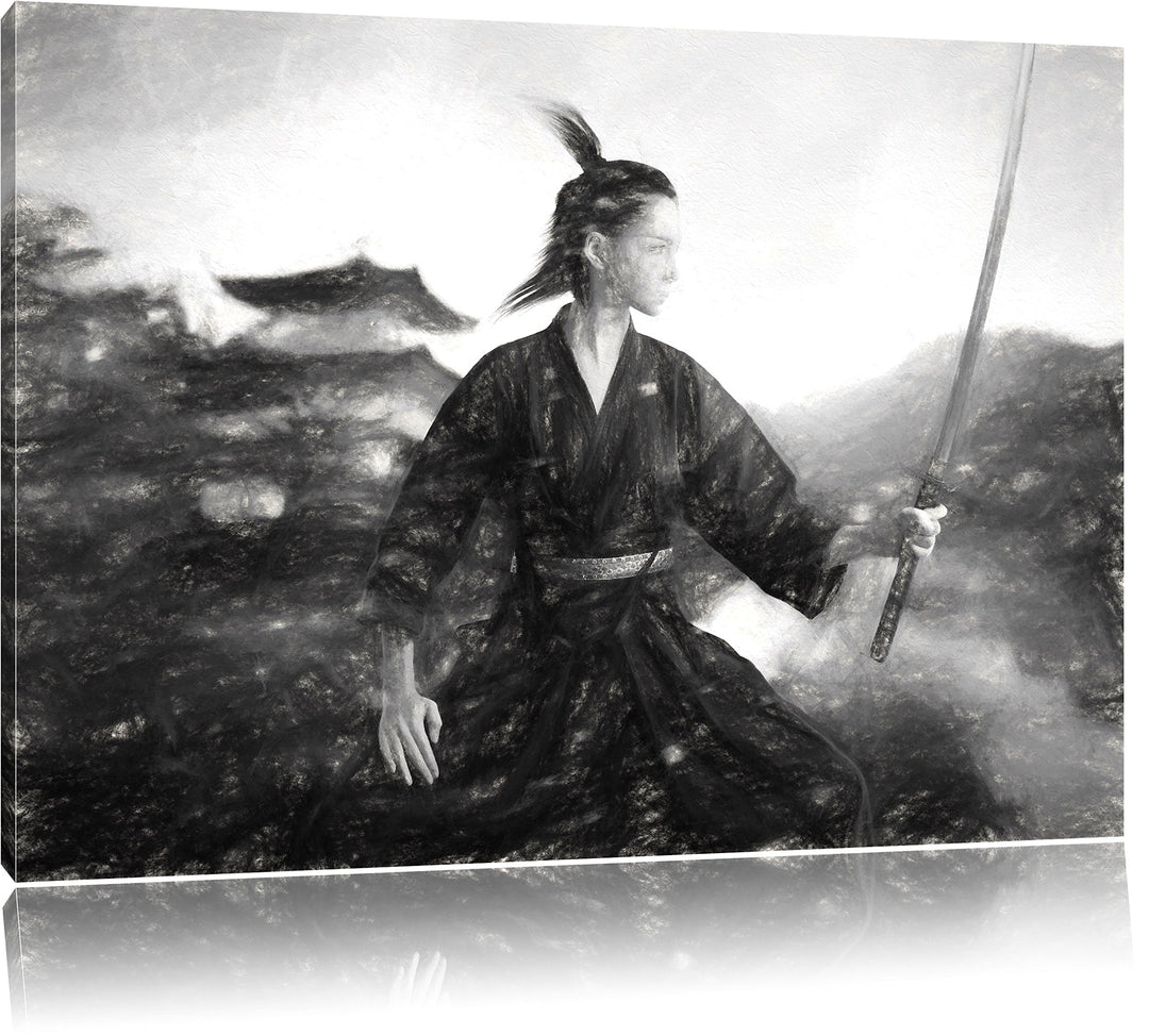 Pixxprint Samurai-Kriegerin als Leinwandbild/Grösse: 100x70 / Wandbild/Kunstdruck/fertig bespannt, 1
