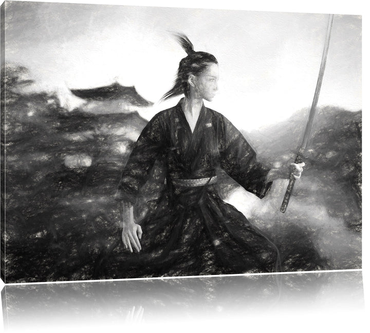 Pixxprint Samurai-Kriegerin als Leinwandbild/Grösse: 100x70 / Wandbild/Kunstdruck/fertig bespannt, 1