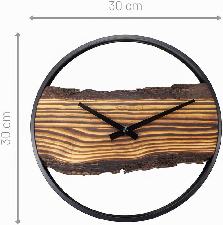 NeXtime Holzuhr - kein Cuttergeräusch! - 30 cm - Holz/Metall - Wald
