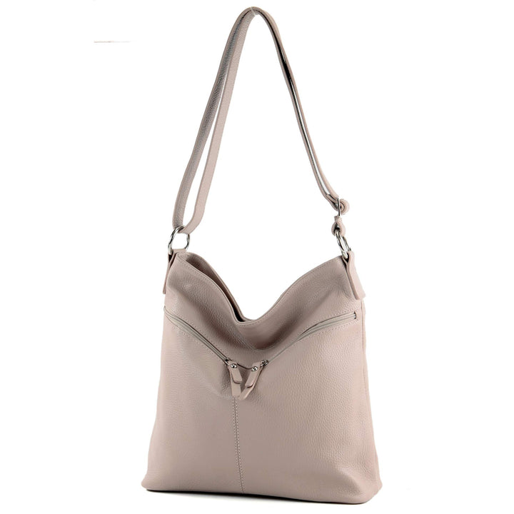 modamoda de - T196 - ital Umhängetasche Schultertasche aus Leder Rosabeige, Rosabeige