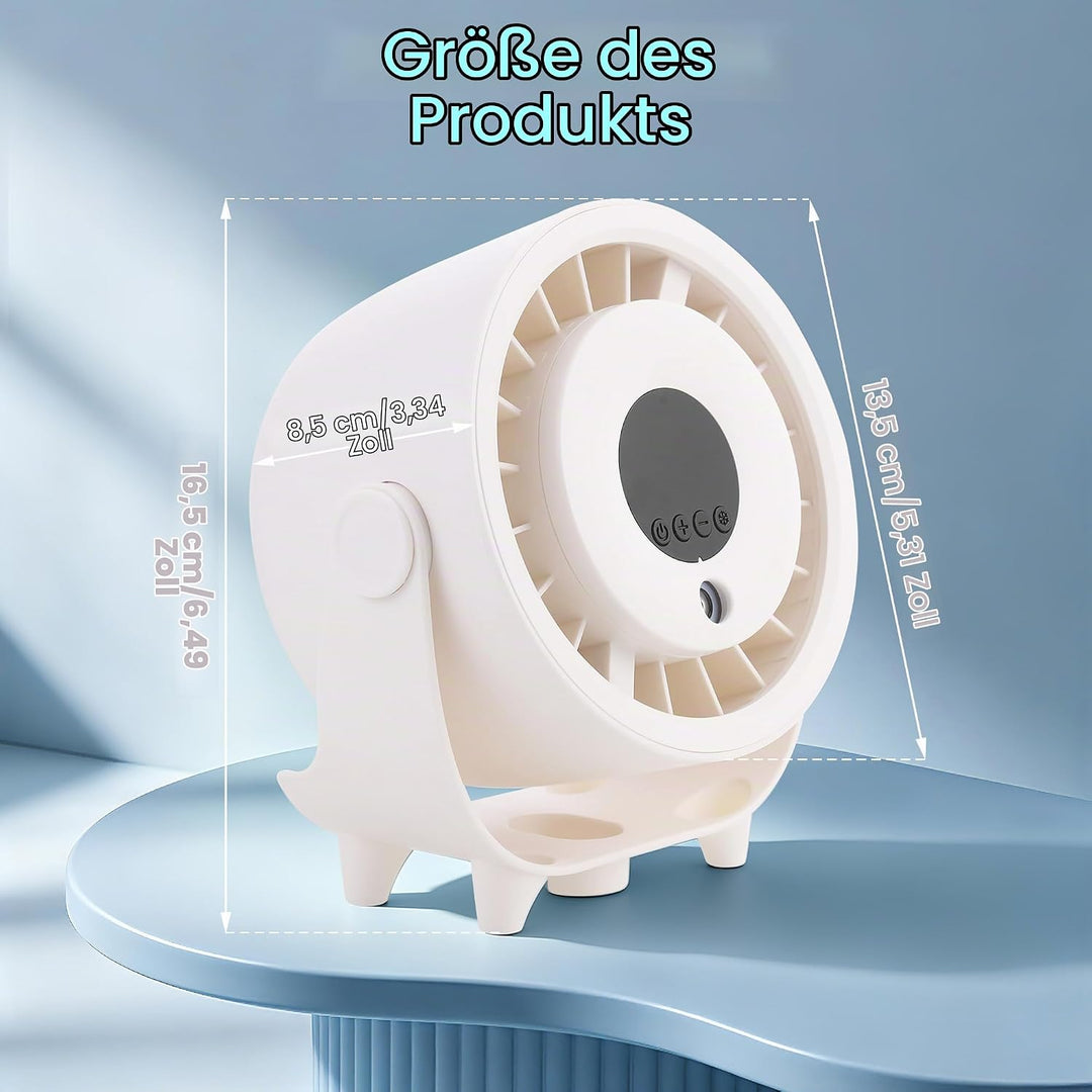 Kssvzz Tischventilator mit Nebelfunktion, Mini Ventilator Leiser über USB Aufladbar, 6000-mAh-Akku,