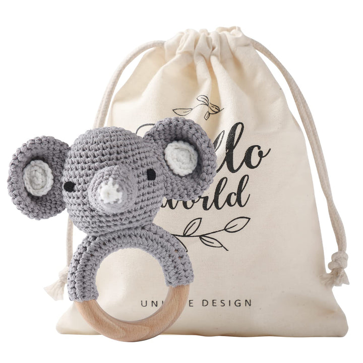 Youuys Babyrassel Gehäkelte Holz Häkeln Tiere Greifling Baby Holz Rassel Baby mit Sound Handmade Ras