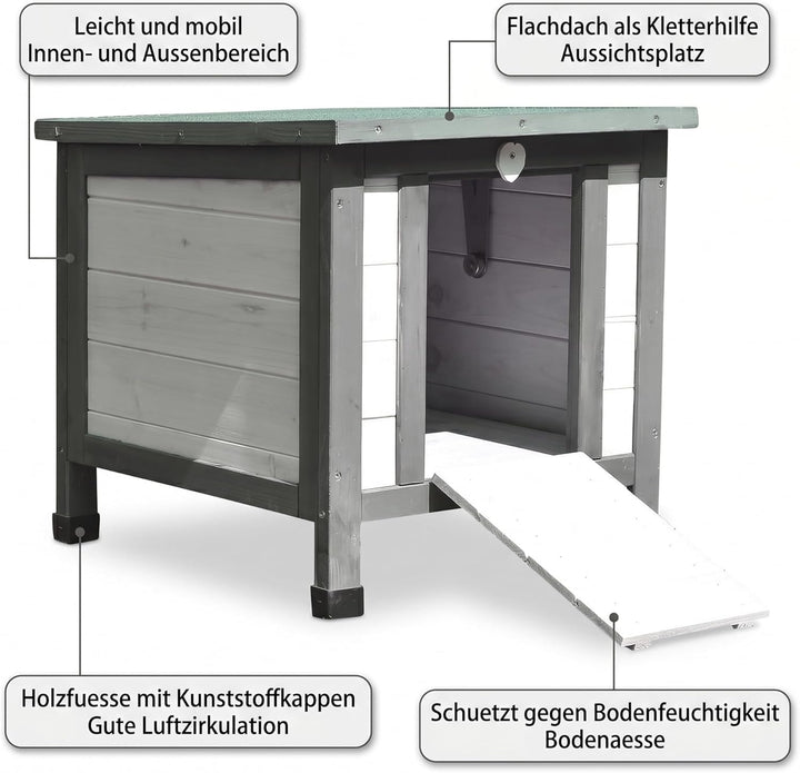 Mucola Katzenhaus Winterfest mit klappbarem Deckel und Rampe 50x45x43cm Katzenhütte Outdoor Wurfkist