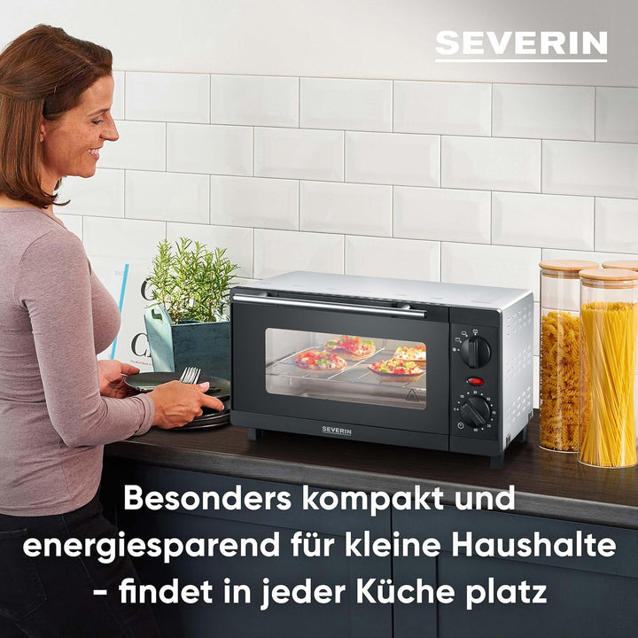 SEVERIN TO 2052 Back- und Toastofen (800 W, Inkl. Grillrost und Backblech, 9 L) silber