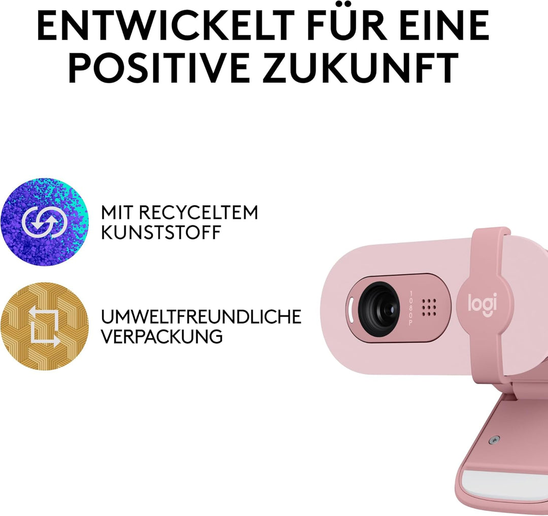 Logitech Brio 100 Full HD-Webcam für Meetings und Streaming, Auto-Lichtausgleich, integriertes Mikro