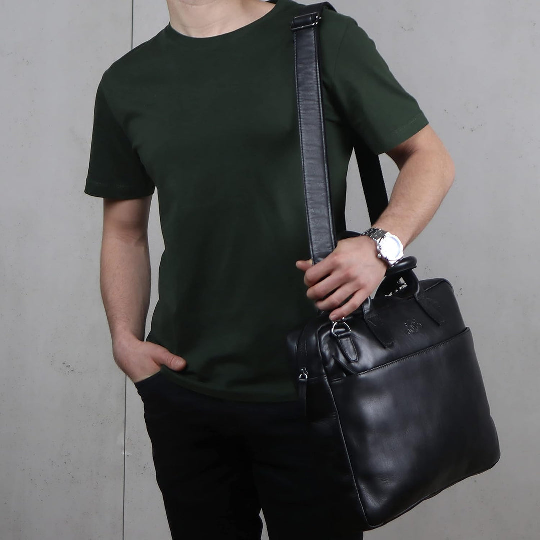 SID & VAIN Laptoptasche schmal BOSTON aus Premium Leder I Business-Tasche gross für Herren und Damen