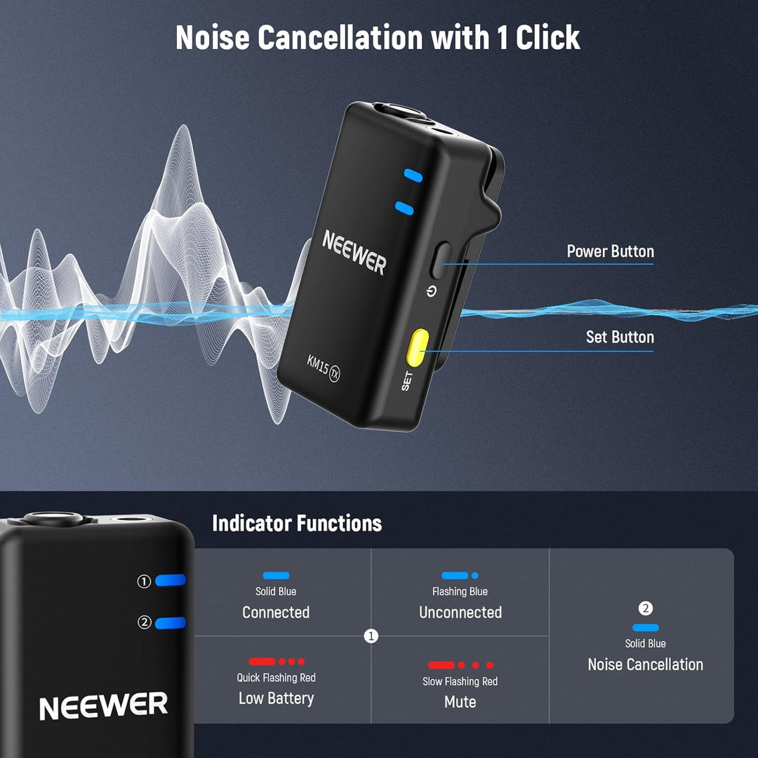 NEEWER KM15 Drahtloses Lavalier Mikrofon System Kompatibel mit iPhone Android Phone PC Computer, Min
