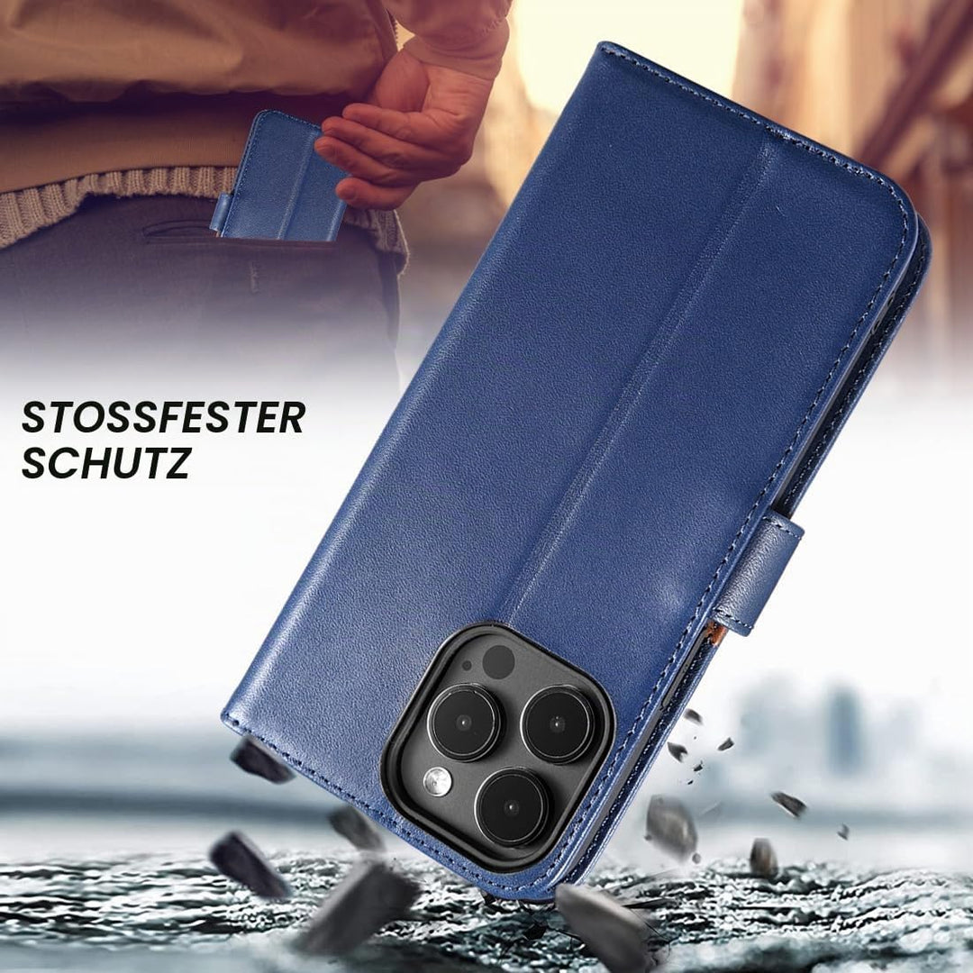 LENSUN Echt Lederhülle für iPhone 15 Pro Max, Handyhülle [Magnetverschluss][RFID Bloker] Handytasche