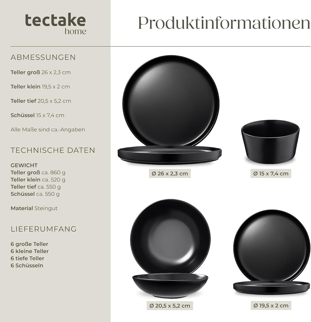 tectake® 41-tlg. Küchenstarterset, Steingut Geschirrset 6 Personen, Teller Set, 2x Kochtopf, 4x Brat